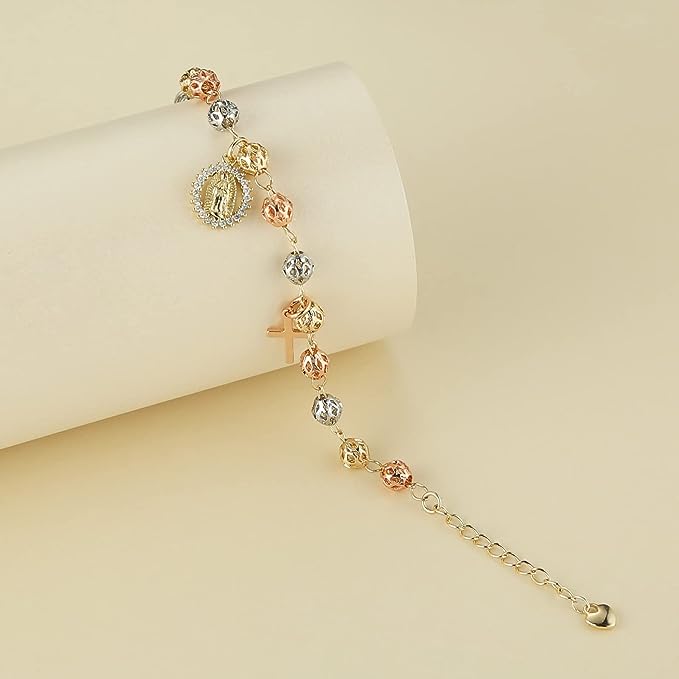Mary Rosary Bead Cross Bracelet