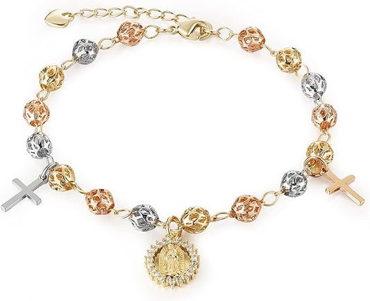 Mary Rosary Bead Cross Bracelet