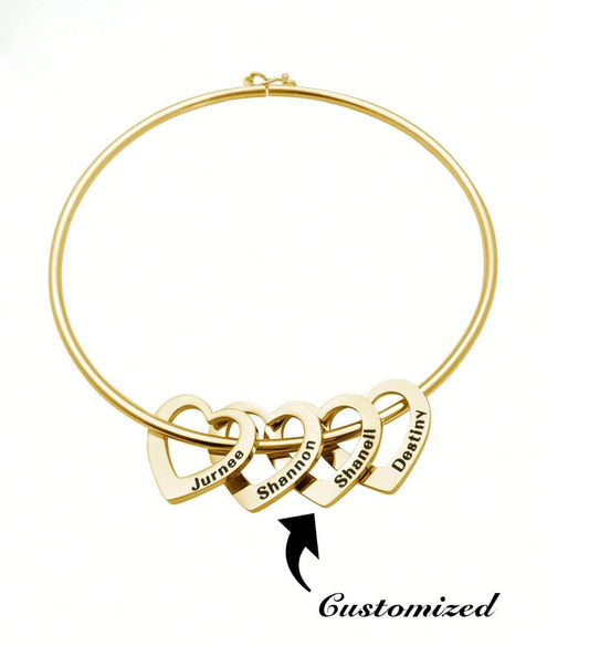 Heart Custom Pendant Name Bangle - Gold