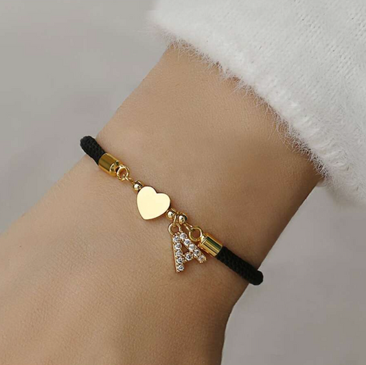 Cute Initial Bracelet - Black